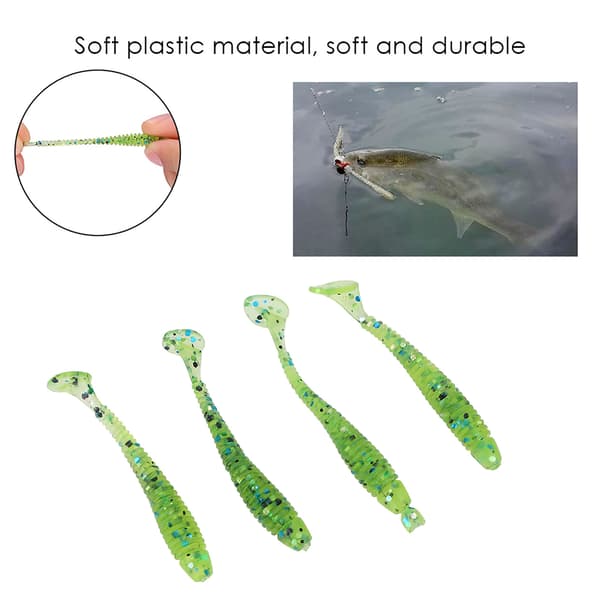 50 STK Bløde Plastik Fiskelokker 5cm T-hale Orme Fiskemadding Cyan