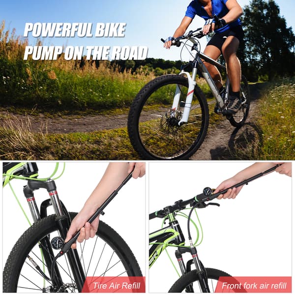 Högtrycks 300 PSI cykelluftpump med mätare, Presta-ventil, Schrader, fram- och bakgafflar