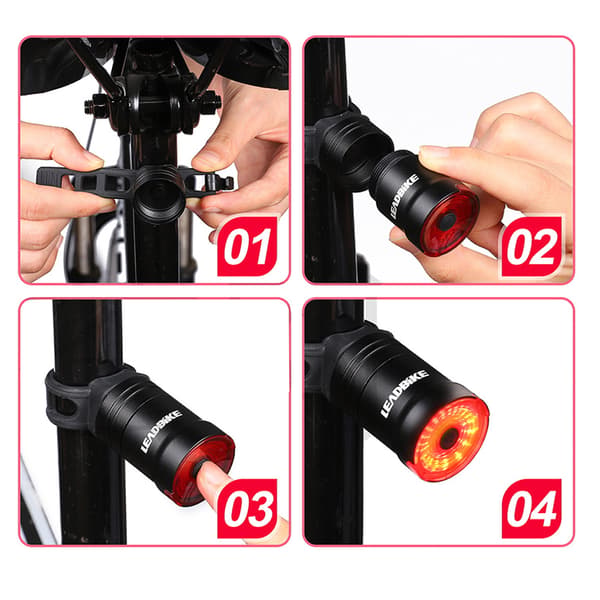 Smart cykel LED-baklykta, USB-uppladdningsbar, med induktiv broms, IPX6 säkerhetsklassning.