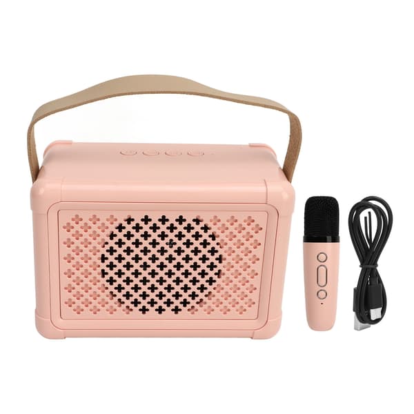 Söt Mini Multifunktionell Bärbar Bluetooth Karaoke Högtalarsystem med Mikrofon - Rosa