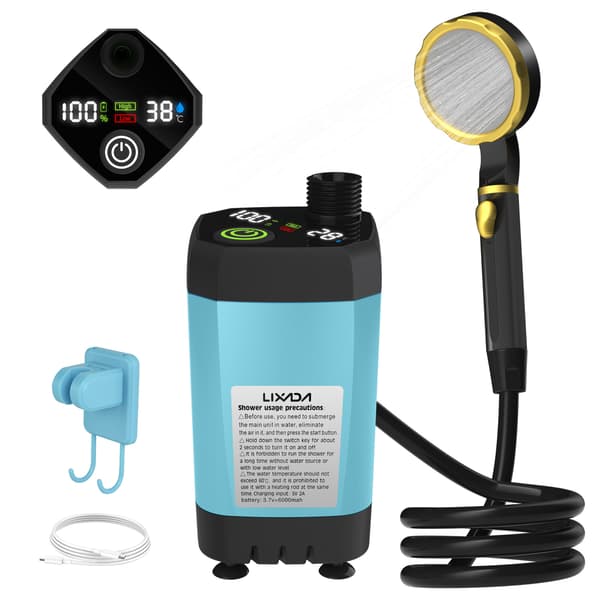 Bärbar duschpump för camping med smart digital display, utomhusduschkit för camping och husbil