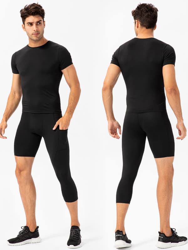 Basketshorts för män med ett ben, elastiska, med sidofickor, träningstights