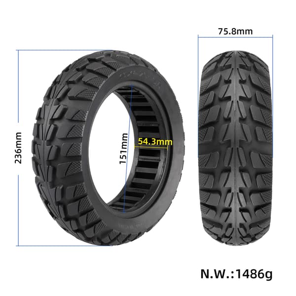 Massivt däck 10x2.7-6.5 för elscooter, explosionssäkert, slanglöst, terräng, fram/bak
