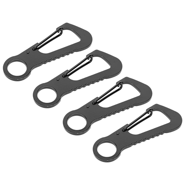 4 stk. multifunktionel D-ring karabinhage i rustfrit stål til klatring, flaskeåbner, nøglering, sort