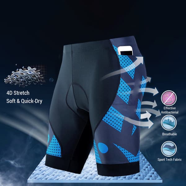 Cykelshorts til mænd med 4D-polstring, stødsikre, åndbare, hurtigtørrende.
