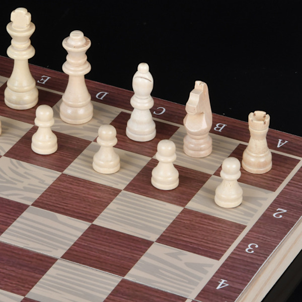 3-i-1 Træskaksæt med Dam og Backgammon, Bærbart til Voksne og Børn