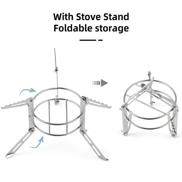 Letvægts 100 ml aluminiumsspritbrænder med foldbart stativ i rustfrit stål til camping og vandreture