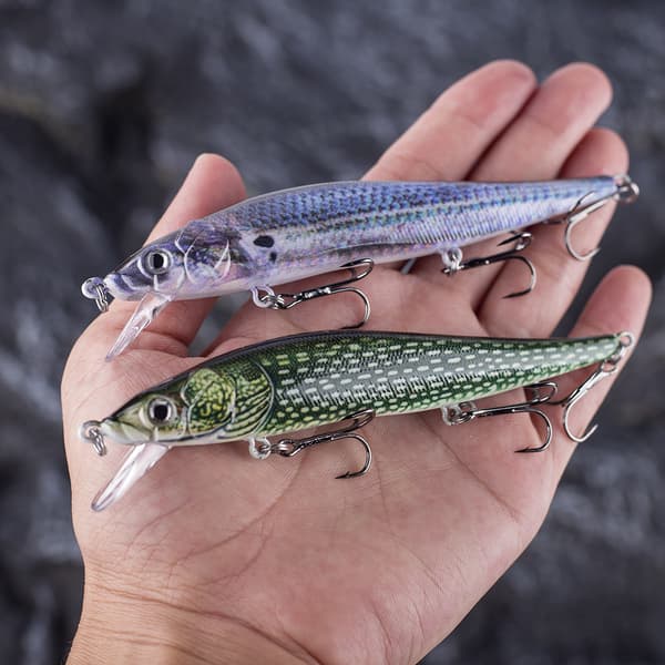 Synkende Minnow Swing Bait 12cm 13.3g med 3D-øjne til Basfiskeri