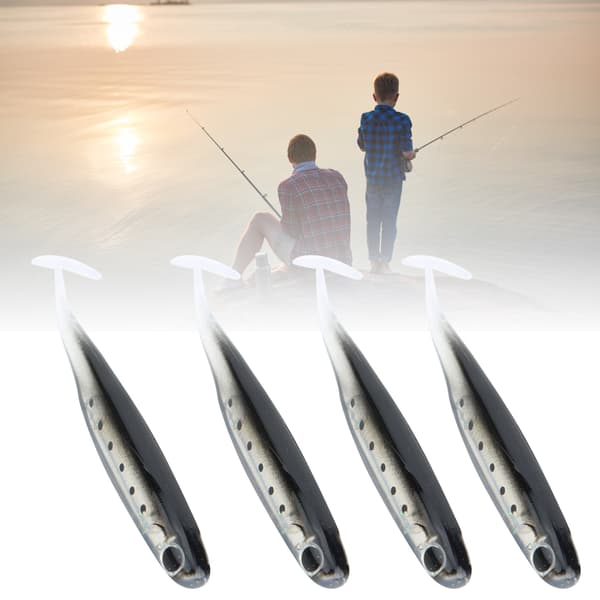 4 stk. blød TPR 100MM simuleret agn T-hale med selvlysende design til fiskeri