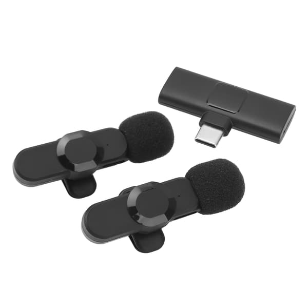 2 stk trådløs 2,4 GHz Lavalier-mikrofon med støyreduksjon og klipsdesign for Android-opptak og -strømming