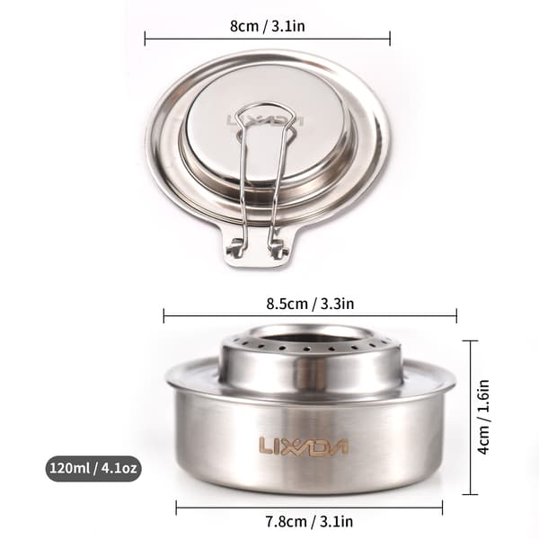 Mini 120 ml alkoholbrenner i rustfritt stål for camping med sammenleggbart slukkelokk