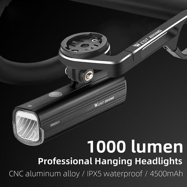 Sykkelhodelykt 1000 Lumen Oppladbar 4500mAh + Sykkelcomputerfeste