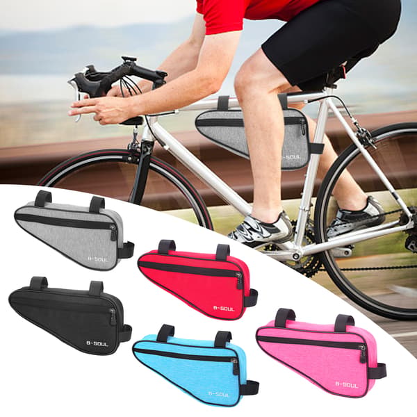 Triangulär cykelväska för överrör i polyester med dragkedja och 3-punktsfäste.