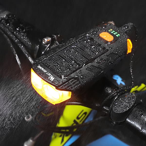 WEST BIKING Solar USB Genopladelig LED Cykellygte med Horn 120db IPX4 2000mAh