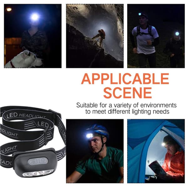IPX6 LED-hodelykt med sensor, supersterk, USB-oppladbar for camping, sykling, fiske