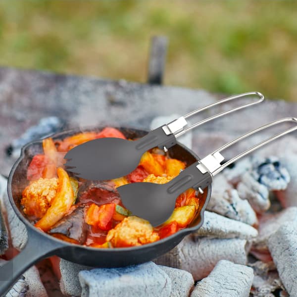 Vikbart campingbestickset i aluminium: Sked och gaffel för camping och vandring