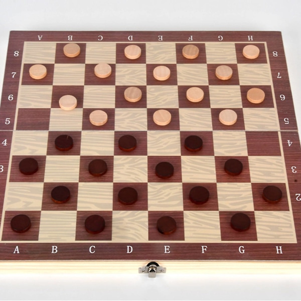 3-i-1 Træskaksæt med Dam og Backgammon, Bærbart til Voksne og Børn