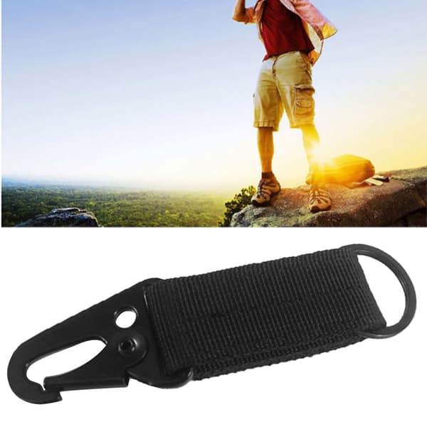 Nyckelring i nylon med multifunktionell bergsklättringsspänne för camping, vandring, backpacking, svart