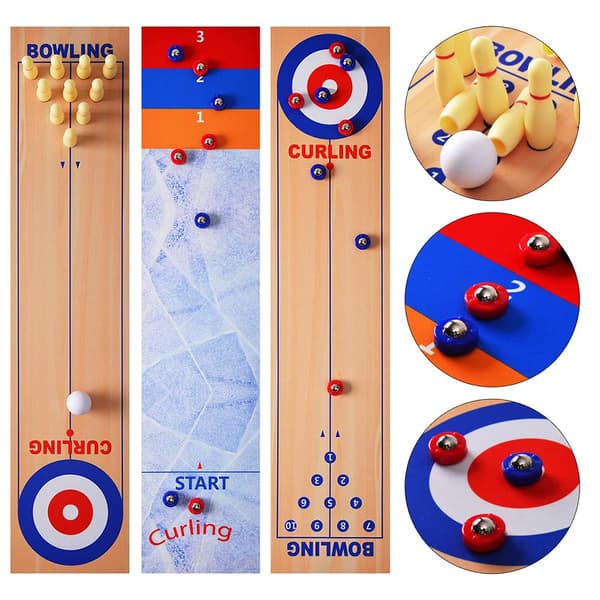 3-in-1 lautapeli: curling, keilailu ja shuffleboard - perhe- ja juhlasetti