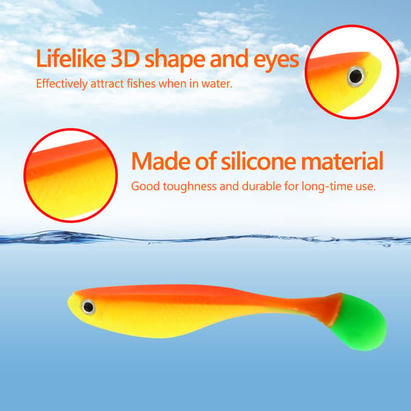 Färgglada simulerade mjuka fiskedrag med slitstark silikon och 3D-ögon (E)