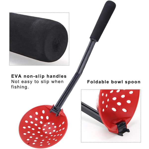 2 st vinterfiskeskopa, vikbar, halkfri, röd plast, för isfiske