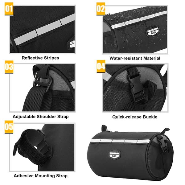 Multifunktionel cykeltaske til styr, sadel, stel med crossbody-rem og reflekterende striber