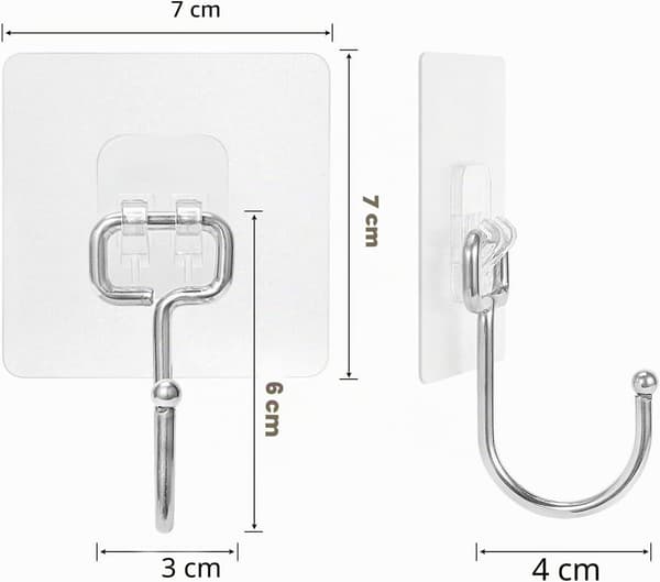Transparenta självhäftande krokar, 8 robusta och vattentäta transparenta krokar, lämpliga för sovrum, badrum, etc.