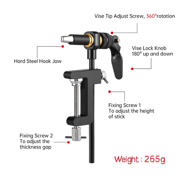Roterende fluebindestikke med krokfiskeverktøysett for fluebinding og sluklaging