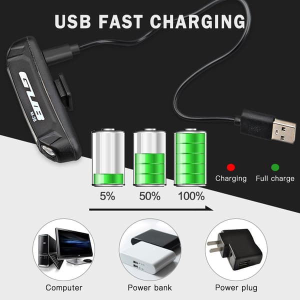 Genopladelig USB Cykelbaglygte 100LM 7 Lyseffekter Natadvarselslys