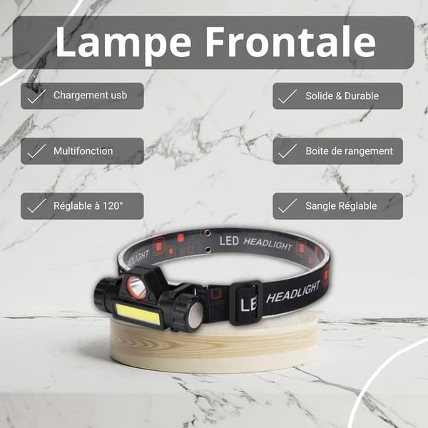Multifunksjonell USB LED-hodelykt - 2 lysmoduser/120° justerbar/integrert magnet - Utendørsaktiviteter/fysisk aktivitet