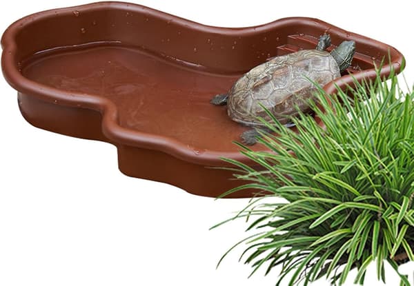 Krybdyrsbadekar med rampe og badeplatform, akvariepynt til skildpadde, skægget agame, gekko til altan, have