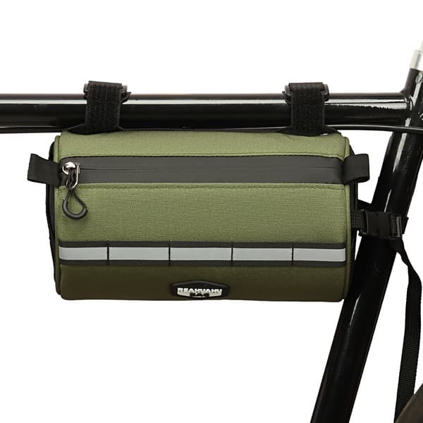 Multifunktionel cykeltaske til styr, sadel og stel med reflekterende strop, rip-stop polyester