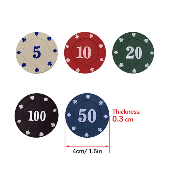100 plastpokerchips med boks for spill og matteøvelser, telling, spill, leketøy