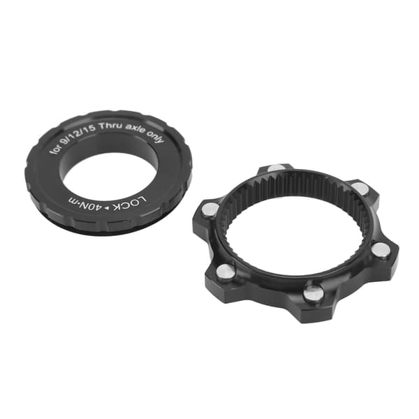 Center Lock Navadapter til 6-hullers skivebremser i aluminiumslegering med sort låsehætte
