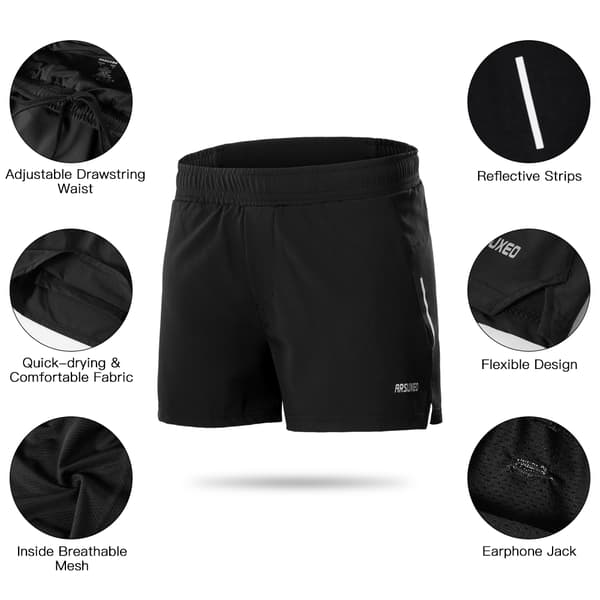 2-i-1 treningsshorts for menn med lommer, elastisk kompresjon for treningsstudio og løping