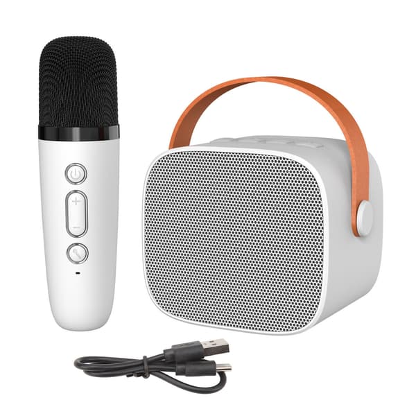Bærbar Bluetooth-højttaler Mini Karaokemaskine med Mikrofon, Klar Lyd, Hvid