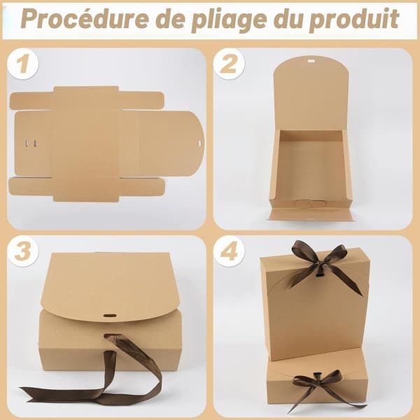 12-pack presentaskar med lock, 16*16*5 cm, brun presentask med band, dekorativ för presenter, bröllop och födelsedagar