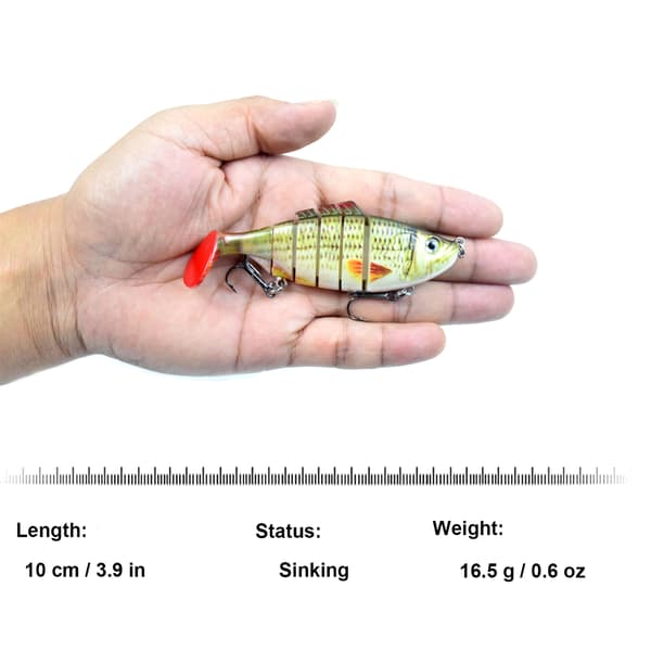 Fiskedrag 10cm 16.5g 6 segment med 3D-ögon trekrok för abborre öring sötvatten och saltvatten