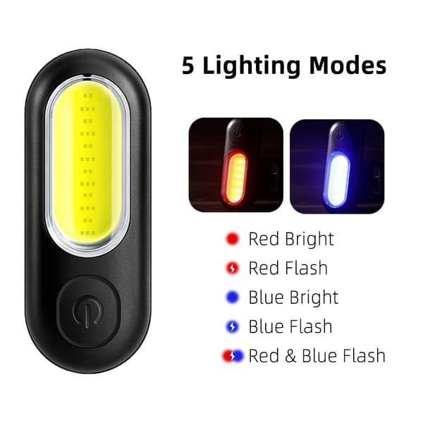 Oppladbar USB LED Sykkelbaklykt med 5 Moduser, IPX5 Vanntett