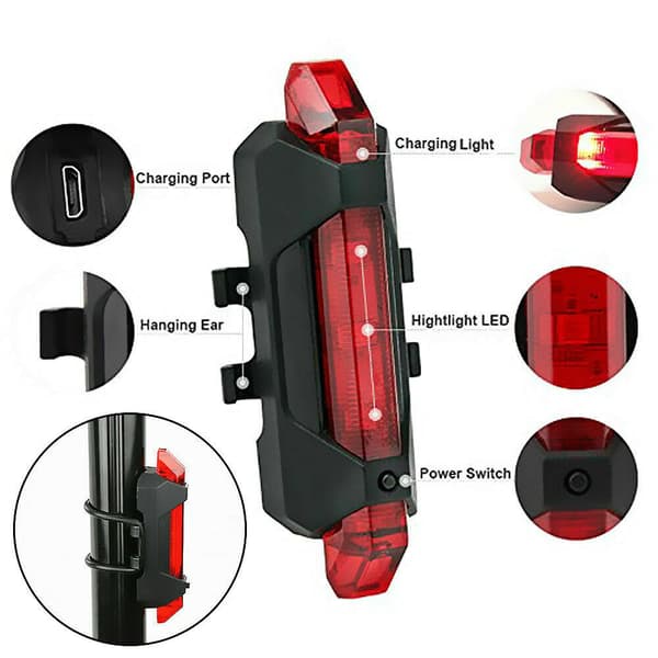 Oppladbar USB Vanntett LED Sykkellykt med Front- og Baklys