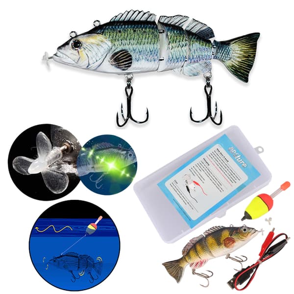 Segmentert Robotisk Elektrisk Fiskesluk med USB-lading, Stålkule, 3D-simulering, 14 cm, 54 g