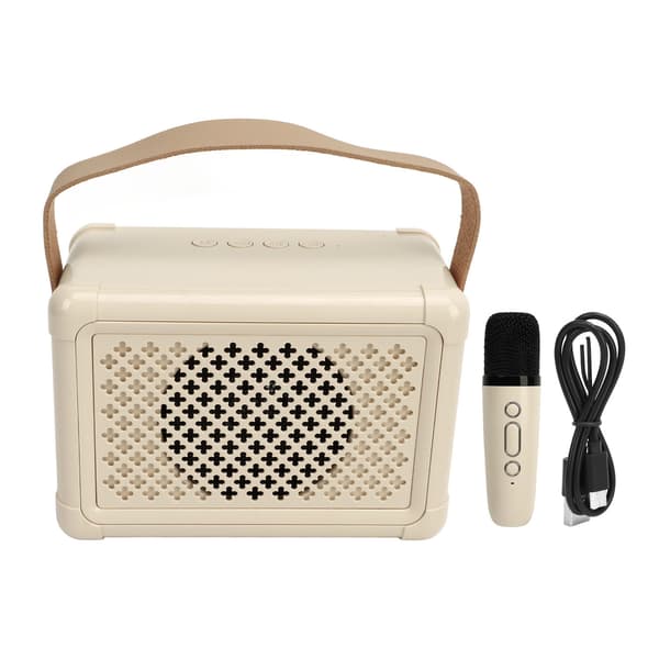 Bærbart multifunksjonelt mini søtt Bluetooth Karaoke høyttalersystem med mikrofon for hjemmefester utendørs, hvit elfenben