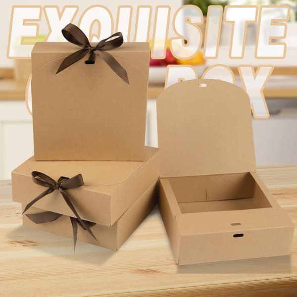 12-pack presentaskar med lock, 16*16*5 cm, brun presentask med band, dekorativ för presenter, bröllop och födelsedagar