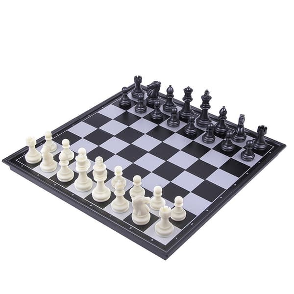 Bärbart hopfällbart magnetiskt schackset 250x250 Dambräde Backgammon för resor och underhållning