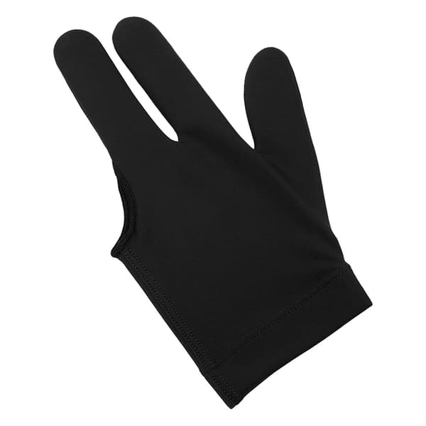 Biljardhansker, venstre hånd, polyuretanfiber, tre fingre, pustende, elastisk, middels størrelse, svart