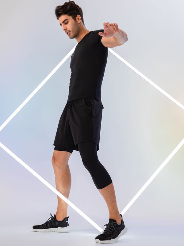Basketshorts för män med ett ben, elastiska, med sidofickor, träningstights