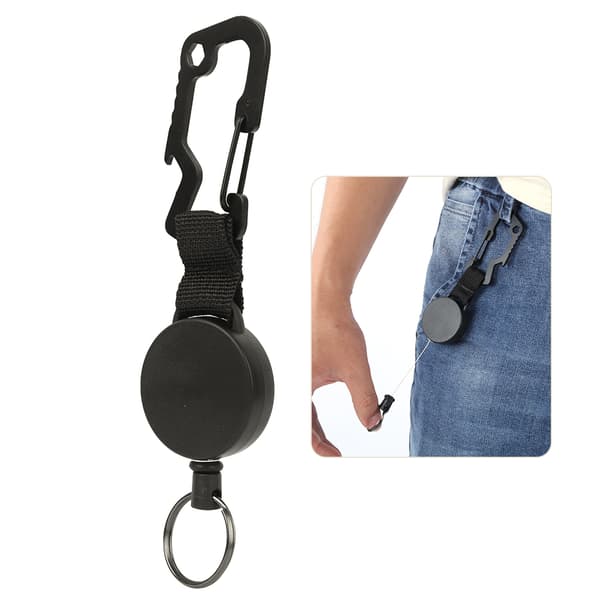 Bärbart infällbart nyckelarmband med rostfri ståltråd och elastiskt tyg mot förlust
