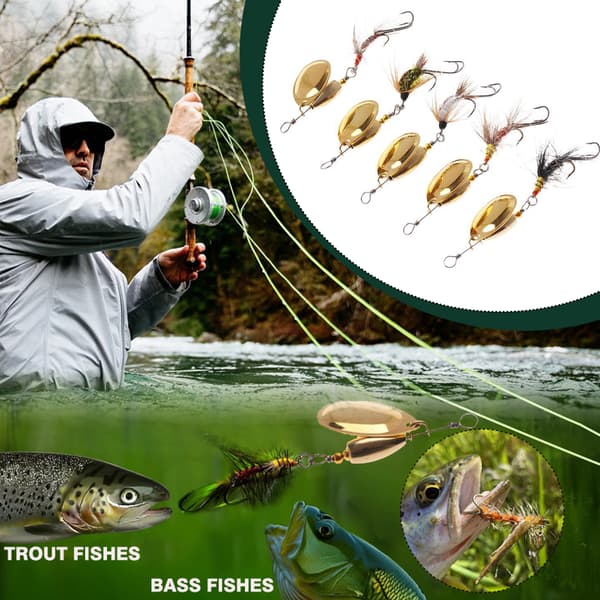 5-delars spinnbetesflugor för bas- och öringfiske med krok