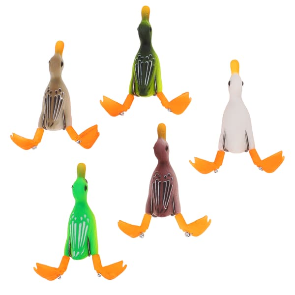 5 st flytande anklockbete med krokar, 3D-gummi basfiskedrag