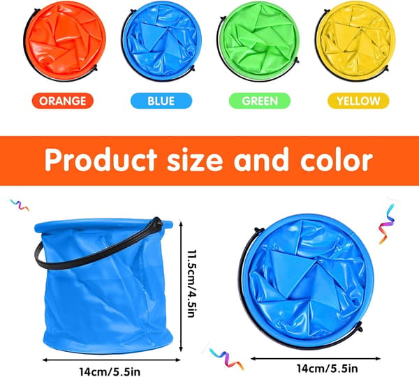 4 sammenleggbare bøtter for voksne - 2L - Liten fargerik bøtte - Multifunksjonell - for camping, fiske, strand